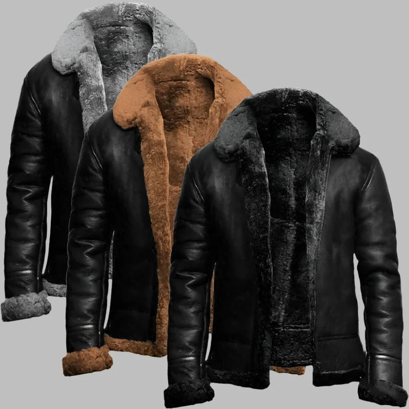 Maximilian Retro Leder Winterjacke Herren | Winterjacke mit Fleece-Futter und Kragen