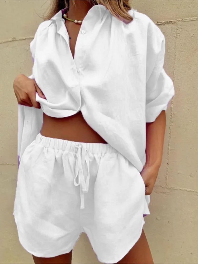 Gerda Sommer-Set | Stilvolles, lässiges Damen-Set mit Langarmshirt und Shorts