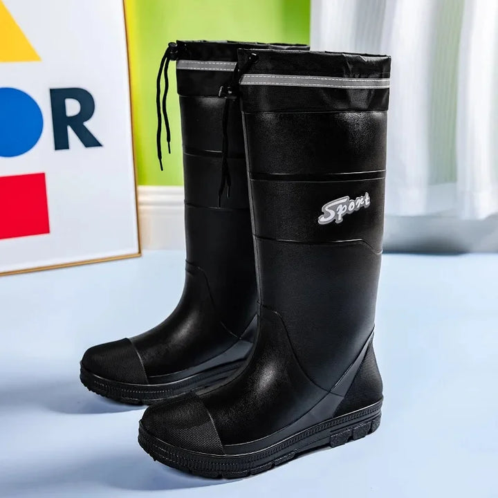 Regenstiefel für den Herbst - Hohe Wasserdichte PVC Gummistiefel mit rutschfester Sohle für Herren