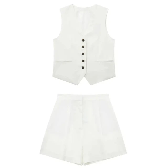 Ellen Elegant Set | Stilvolles Sommer-Set für Damen mit V-Ausschnitt-Top und Shorts