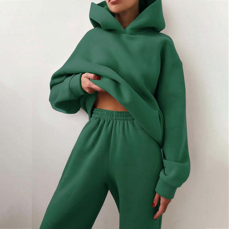 Zweiteiler für Damen - Bequemes Twin-Set mit Hoodie und Jogger für Übergangszeit