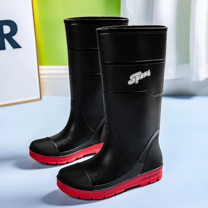Regenstiefel für den Herbst - Hohe Wasserdichte PVC Gummistiefel mit rutschfester Sohle für Herren