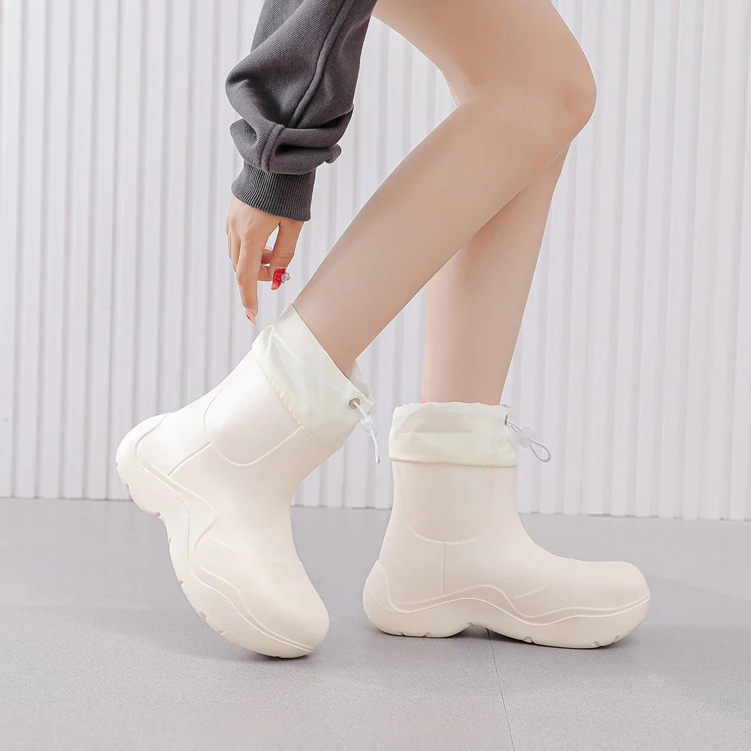 Regenstiefel für den Herbst - Wasserdichte Ankle Gummistiefel mit Strick-Design und rutschfester Sohle für Damen