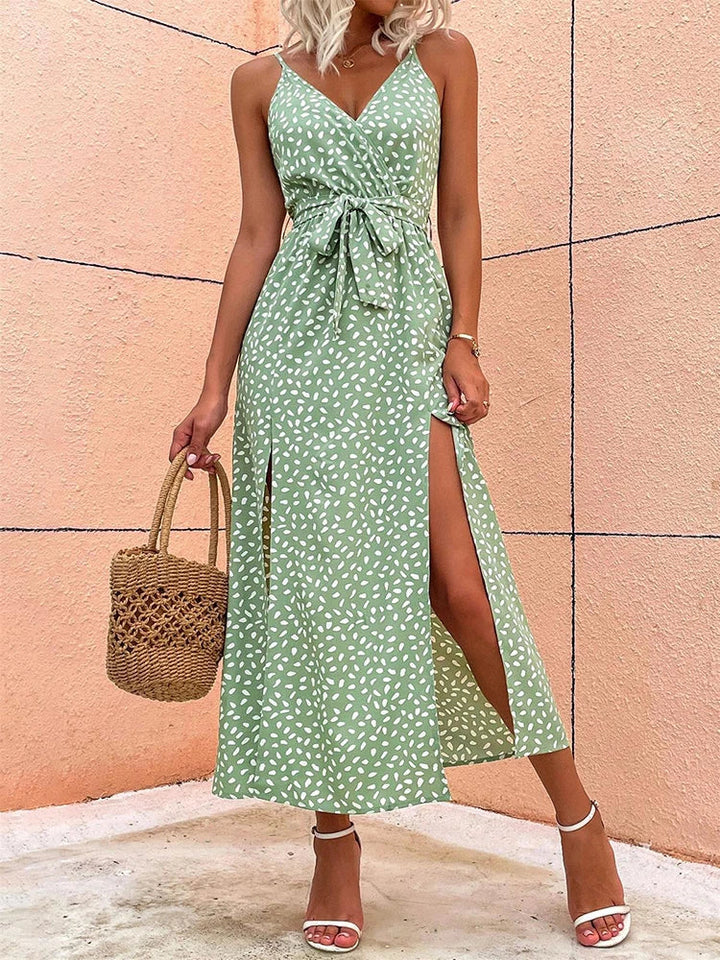 Sommerkleid für Damen - Elegantes Maxikleid mit V-Ausschnitt und Schlitz