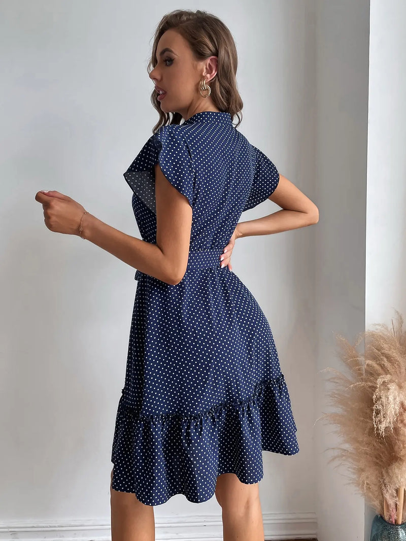 Camilla Polka Dot Kleid | Elegantes Midikleid mit Schmetterlingsärmeln für den Sommer