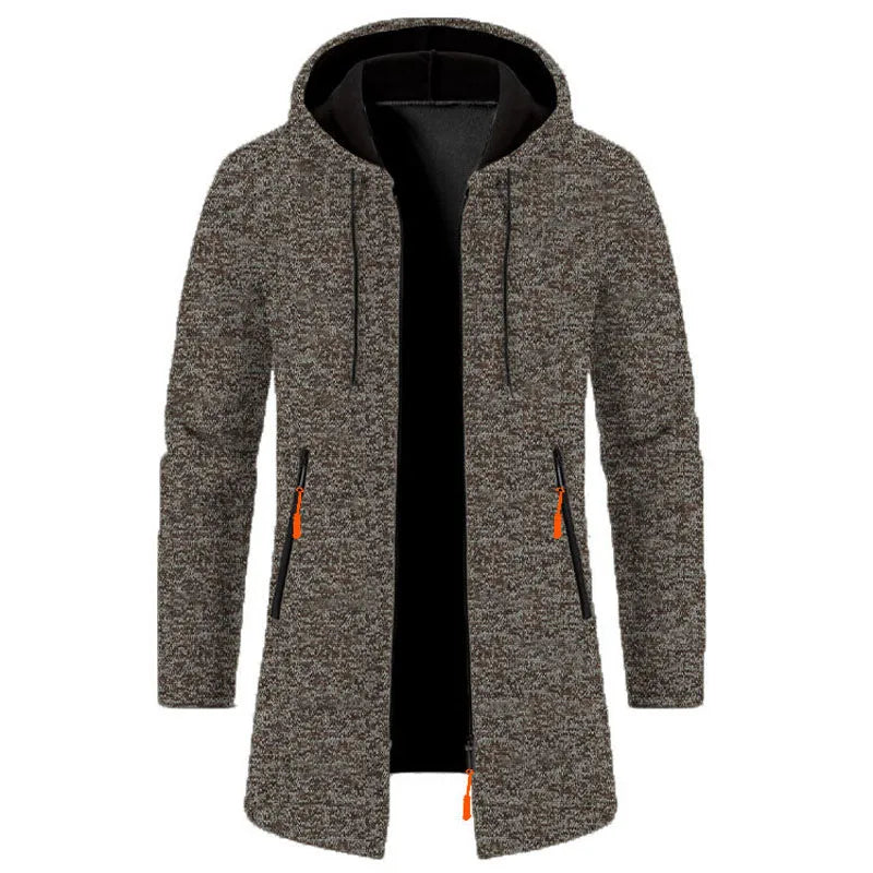 Herren Strickjacke | Casual lange Strickjacke mit Kapuze und Reißverschluss für Herren