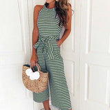 Ariana Gestreifter Jumpsuit | Stylischer ärmelloser Jumpsuit mit weiten Beinen und Gürtel