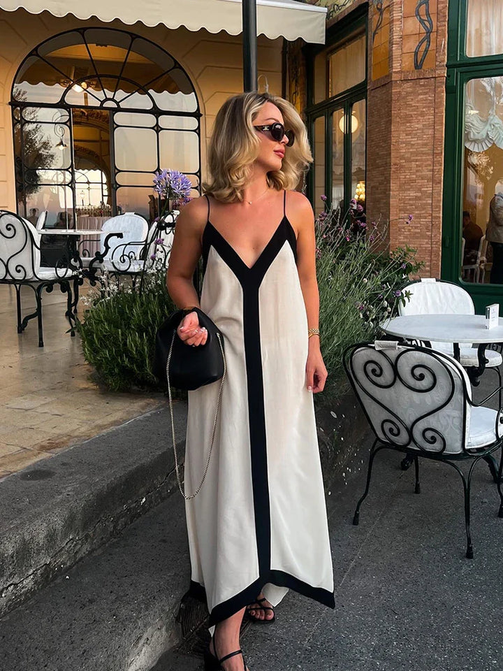 Marina Maxikleid | Rückenfreies modernes Trägerkleid mit V-Ausschnitt für Damen im Sommer