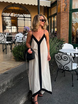 Marina Maxikleid | Rückenfreies modernes Trägerkleid mit V-Ausschnitt für Damen im Sommer