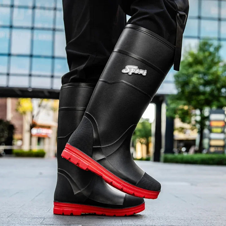 Regenstiefel für den Herbst - Hohe Wasserdichte PVC Gummistiefel mit rutschfester Sohle für Herren