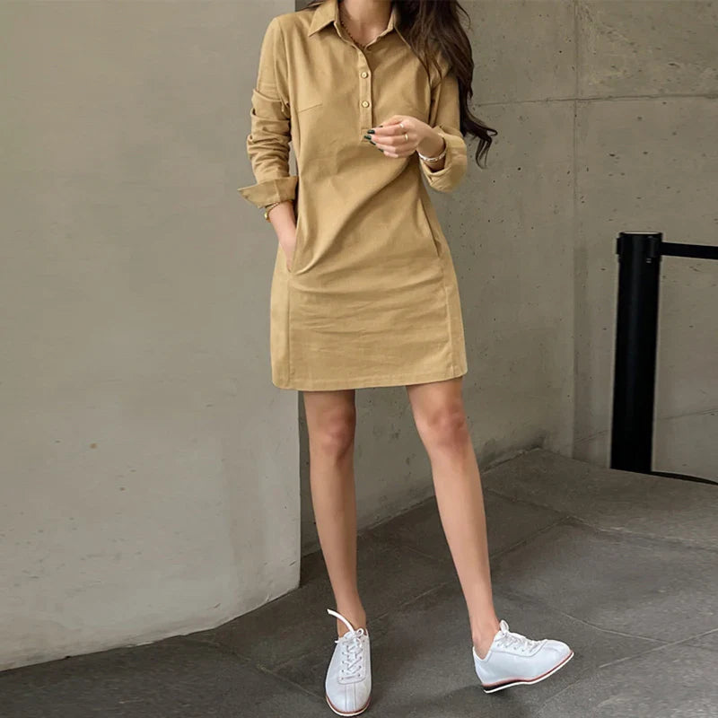 Sabine Casual Kleid | Trendiges Business-Kleid mit langen Ärmeln und Kragen für Damen