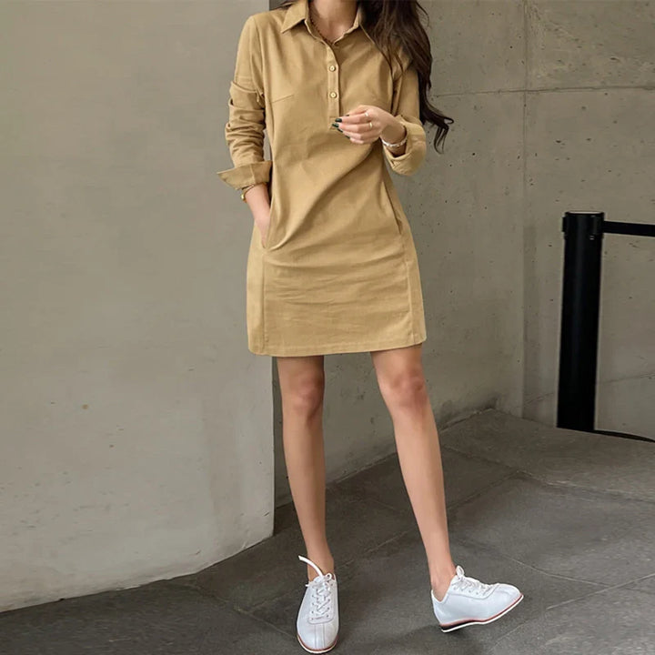 Sabine Casual Kleid | Trendiges Business-Kleid mit langen Ärmeln und Kragen für Damen