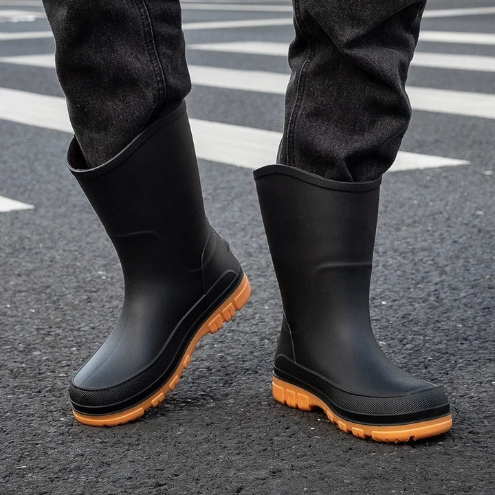 Regenstiefel für den Herbst - Halbhohe Wasserdichte PVC Gummistiefel mit rutschfester Sohle für Herren