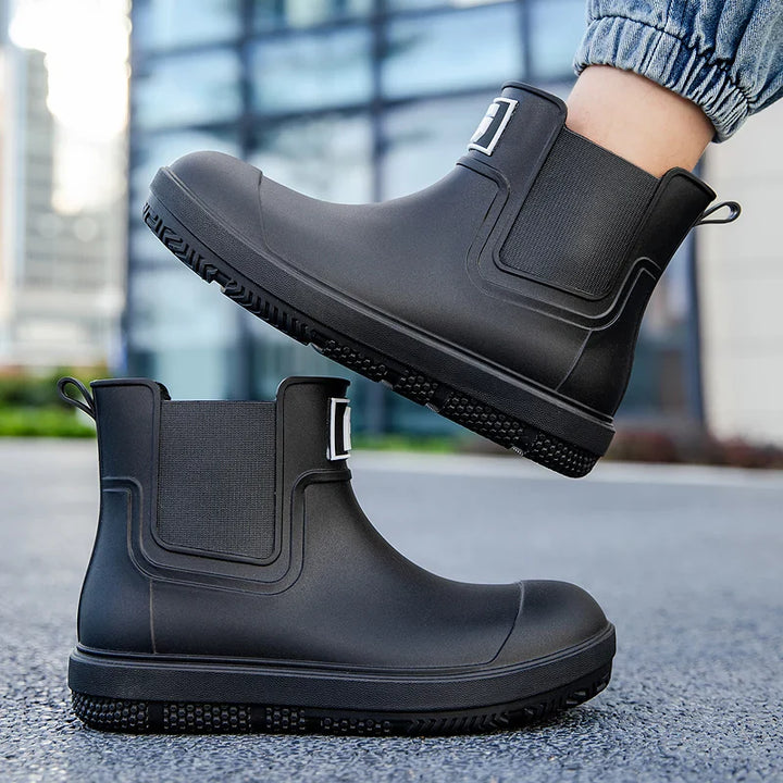 Regenstiefel für den Herbst - Halbhohe Wasserdichte Gummistiefel mit rutschfester Sohle für Herren