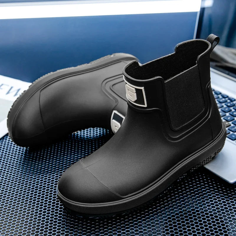 Regenstiefel für den Herbst - Halbhohe Wasserdichte Gummistiefel mit rutschfester Sohle für Herren