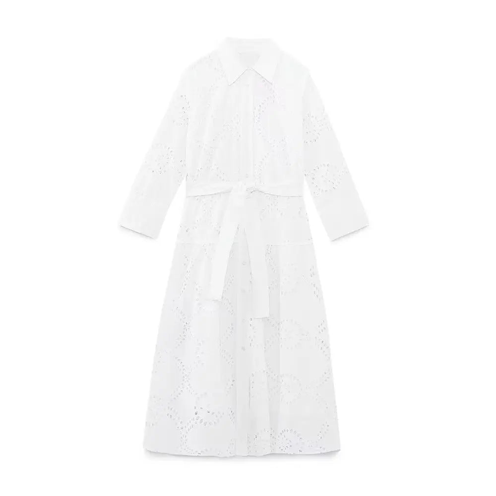 Andrea Lace Kleid | Stilvolles modernes Damenkleid mit langen Ärmeln und Gürtel