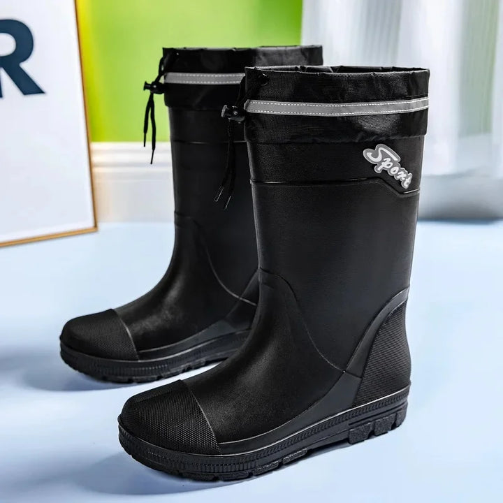Regenstiefel für den Herbst - Hohe Wasserdichte PVC Gummistiefel mit rutschfester Sohle für Herren