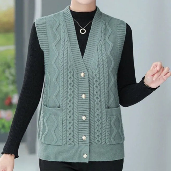 Strickweste für den Herbst - Ärmellose Strickweste mit V-Ausschnitt für Damen