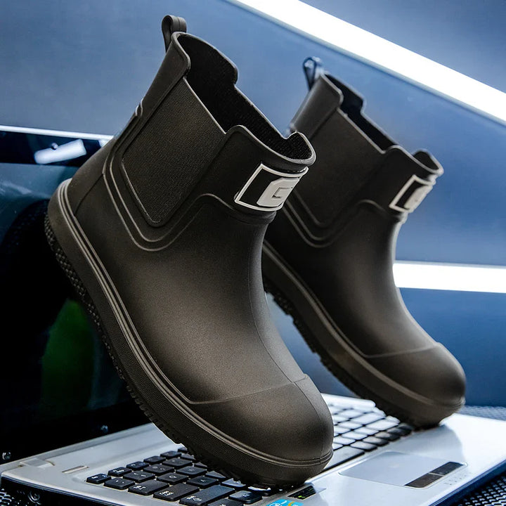 Regenstiefel für den Herbst - Halbhohe Wasserdichte Gummistiefel mit rutschfester Sohle für Herren