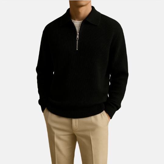 Polo Pullover für den Herbst - Stilvolle Oversized Zip Pullover mit Zopfmuster für Herren
