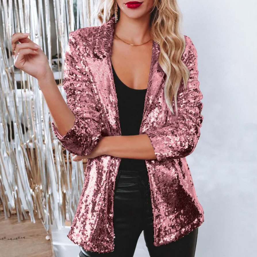 Glitzer Blazer für den Herbst - Stilvolle Lange Jacke mit Glitzernde Pailletten für Damen