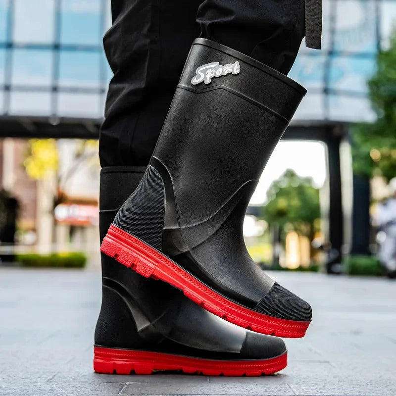Regenstiefel für den Herbst - Hohe Wasserdichte PVC Gummistiefel mit rutschfester Sohle für Herren