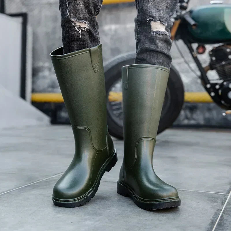 Regenstiefel für den Herbst - Halbhohe Bequeme Wasserdichte PVC Gummistiefel mit rutschfester Sohle für Herren