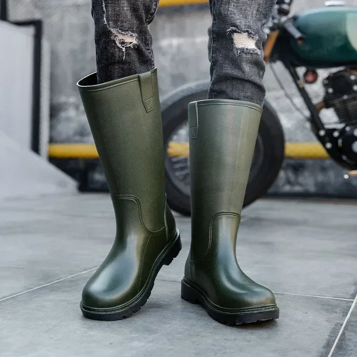 Regenstiefel für den Herbst - Halbhohe Bequeme Wasserdichte PVC Gummistiefel mit rutschfester Sohle für Herren