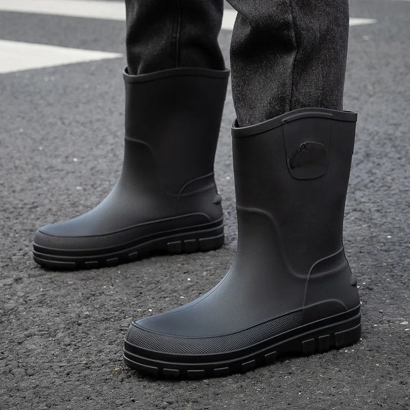 Regenstiefel für den Herbst - Halbhohe Wasserdichte PVC Gummistiefel mit rutschfester Sohle für Herren