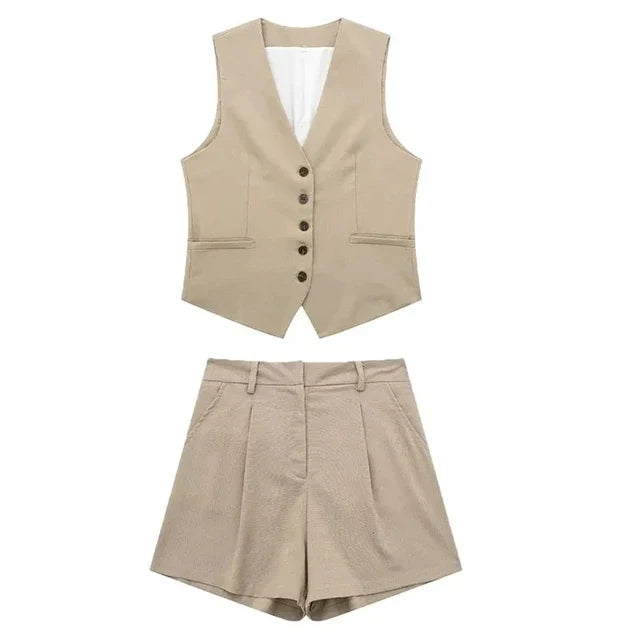 Ellen Elegant Set | Stilvolles Sommer-Set für Damen mit V-Ausschnitt-Top und Shorts