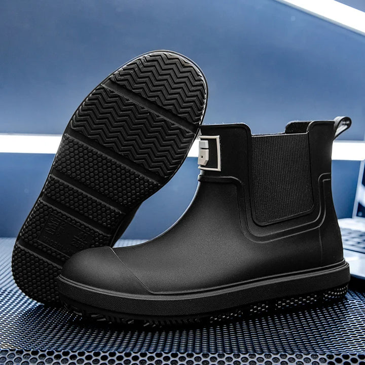 Regenstiefel für den Herbst - Halbhohe Wasserdichte Gummistiefel mit rutschfester Sohle für Herren