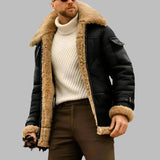 Aviator Leder Wintermantel Herren | Stilvoller langer Wintermantel mit Wollfutter