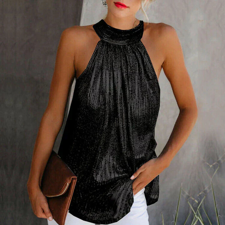 Glitzer Oberteil für den Herbst - Ärmelloses Neckholder-Top für Damen