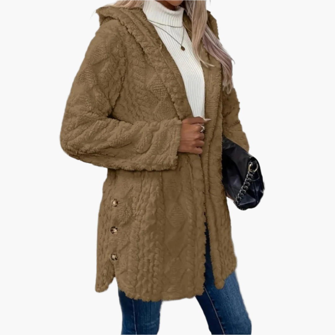 Teddyjacke für den kalte Tage - Stilvolle Lange Fleecejacke mit Kapuze für Damen