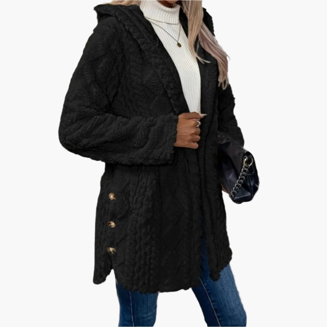 Teddyjacke für den kalte Tage - Stilvolle Lange Fleecejacke mit Kapuze für Damen