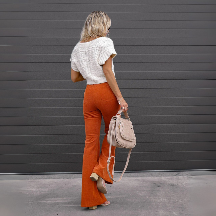 Flared Cordhose für den Herbst - Elegante Palazzohose mit hoher Taille für Damen