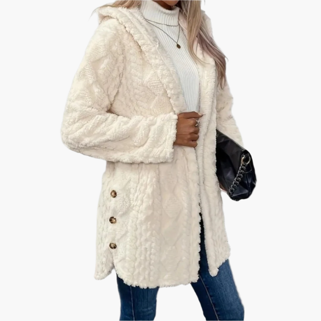 Teddyjacke für den kalte Tage - Stilvolle Lange Fleecejacke mit Kapuze für Damen