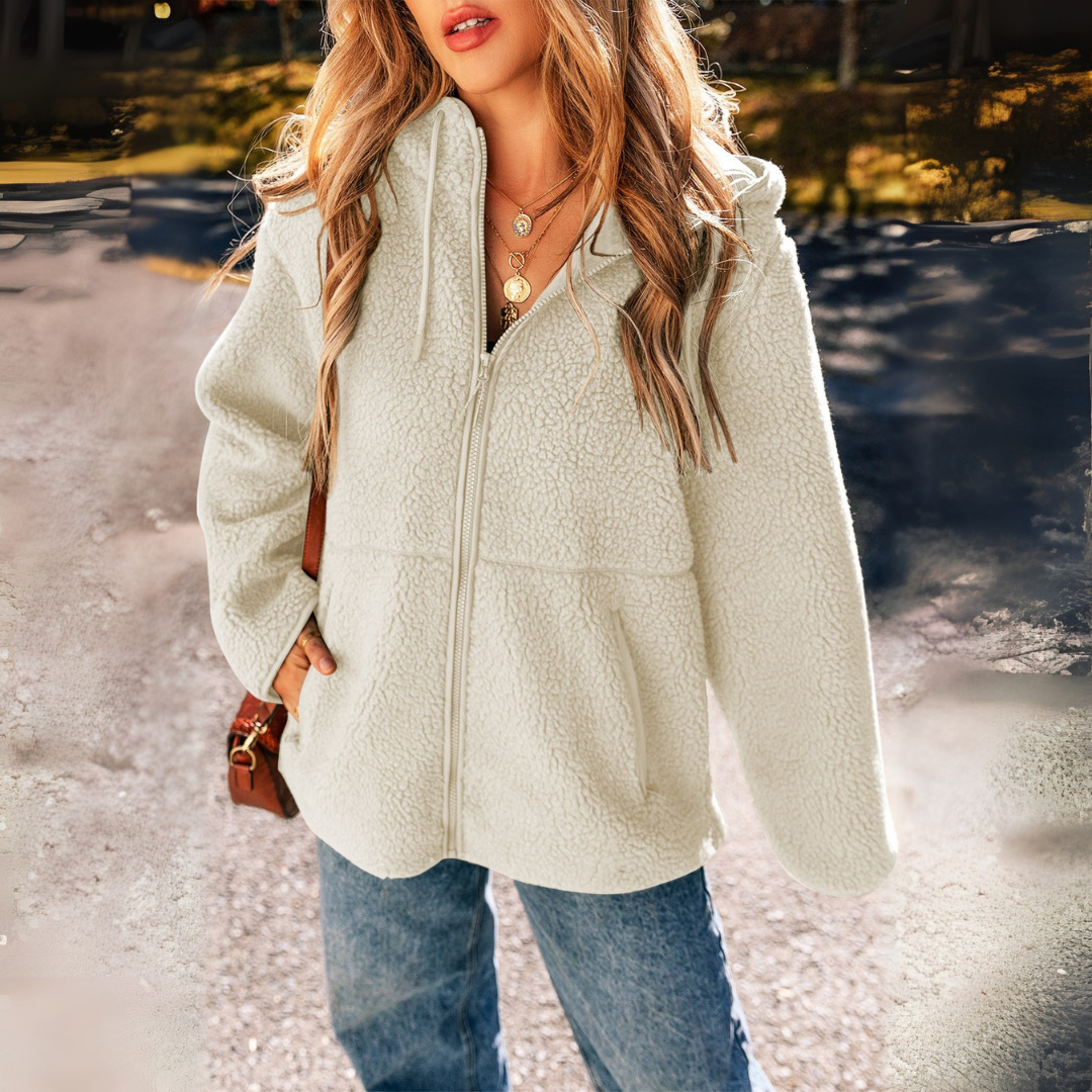 Teddyjacke für den kalte Tage - Stilvolle Fleecejacke mit Kapuze für Damen