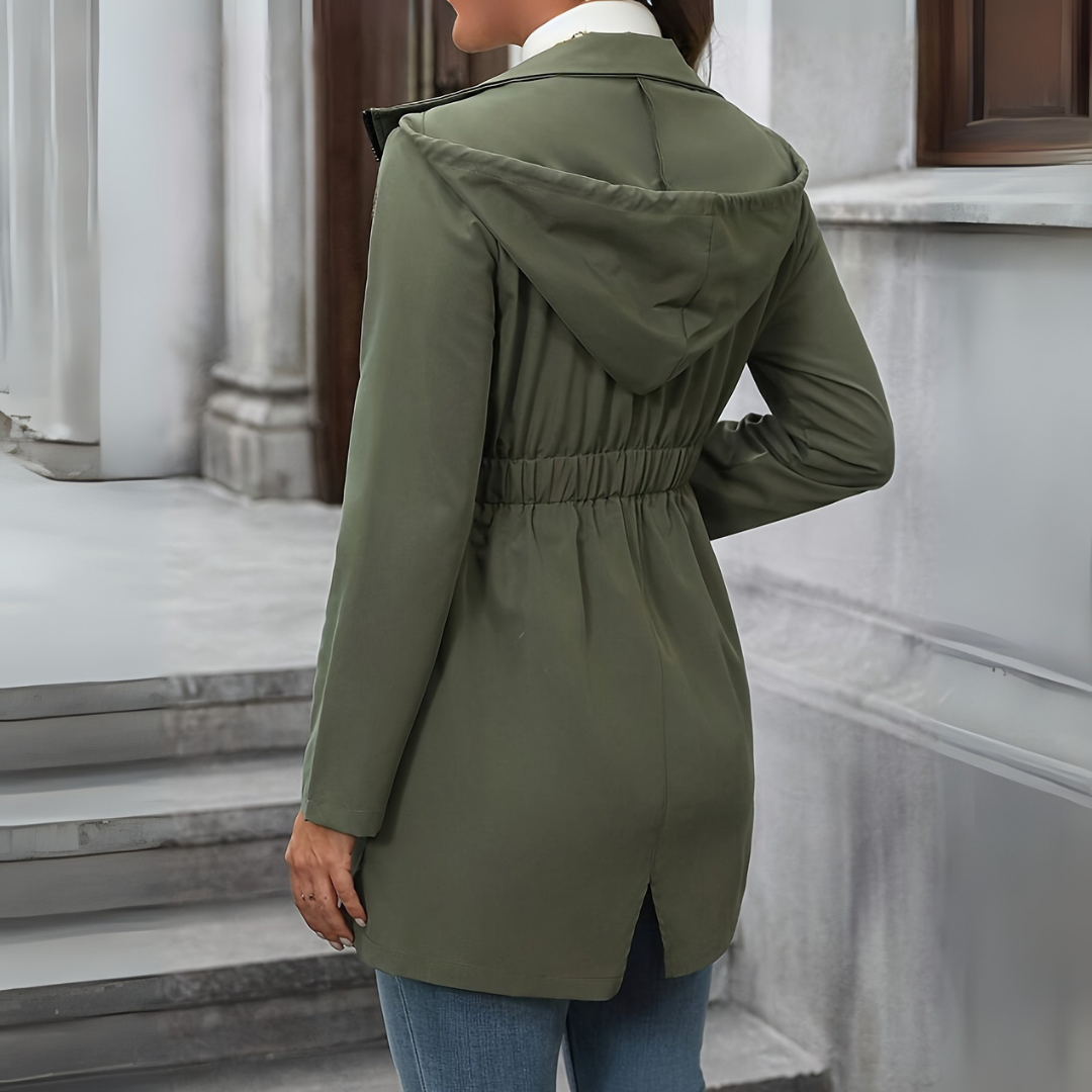Regenjacke für den Herbst - Elegante Übergansjacke mit Kapuze und Reißverschluss für Damen