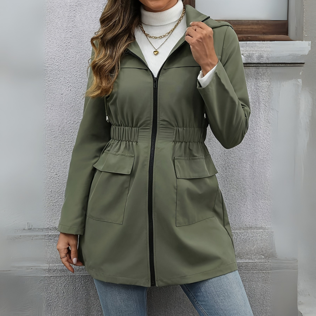 Regenjacke für den Herbst - Elegante Übergansjacke mit Kapuze und Reißverschluss für Damen