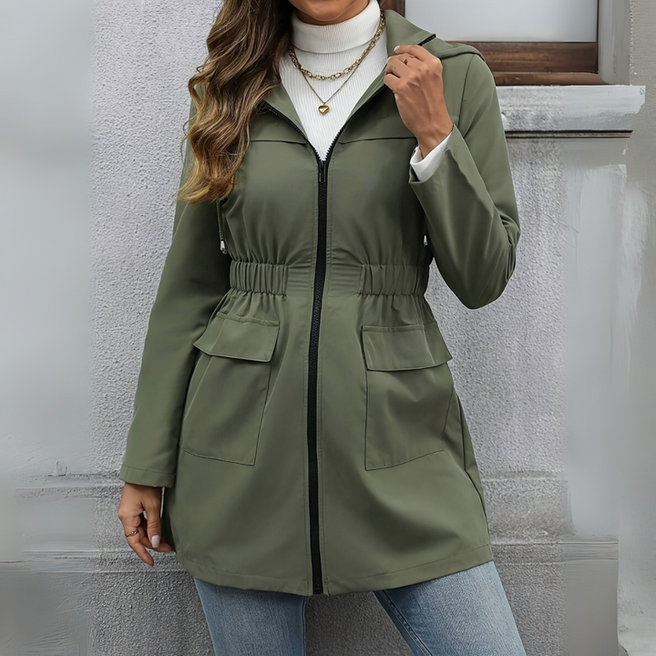 Regenjacke für den Herbst - Elegante Übergansjacke mit Kapuze und Reißverschluss für Damen