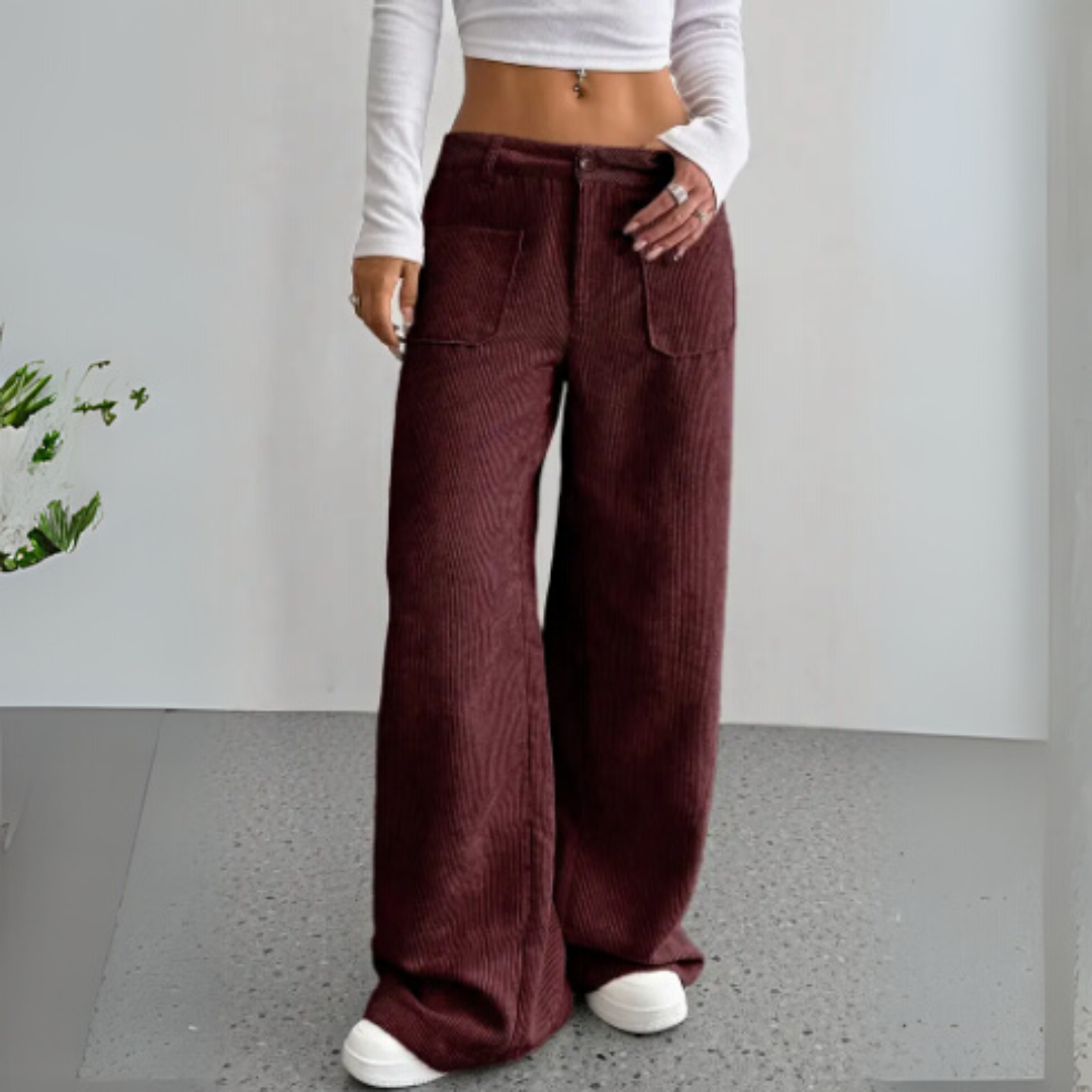 Weite Cordhose für den Herbst - Stilvolle Hose mit hoher Taille für Damen