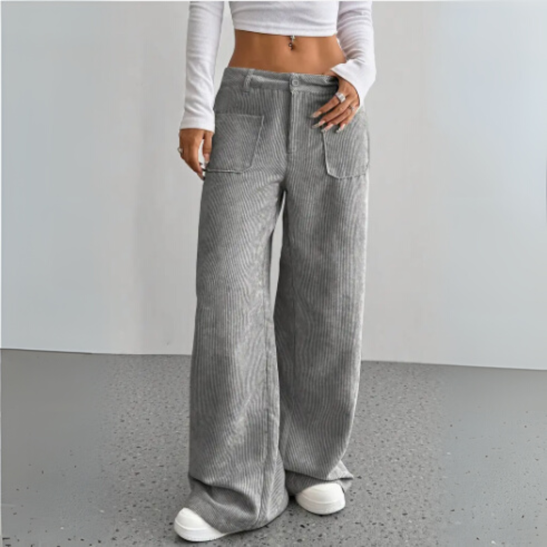 Weite Cordhose für den Herbst - Stilvolle Hose mit hoher Taille für Damen