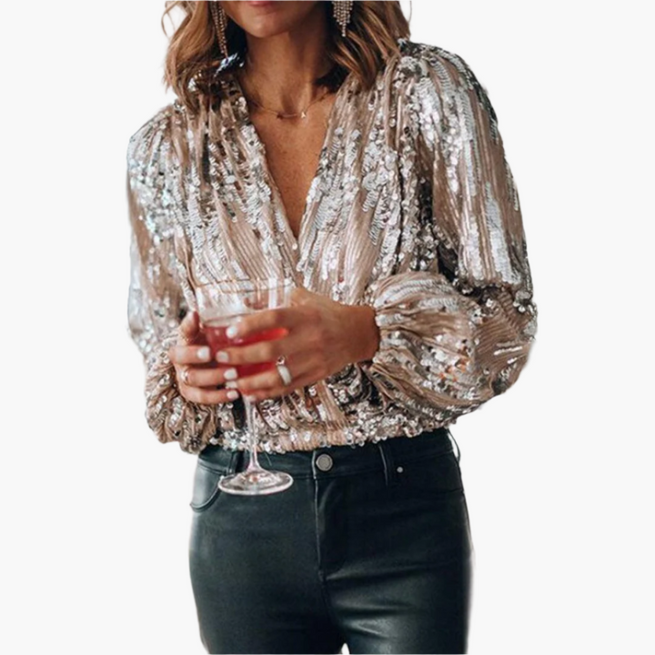 Glitzer Top für den Herbst - Elegante Bluse Glitzernde Pailletten für Damen