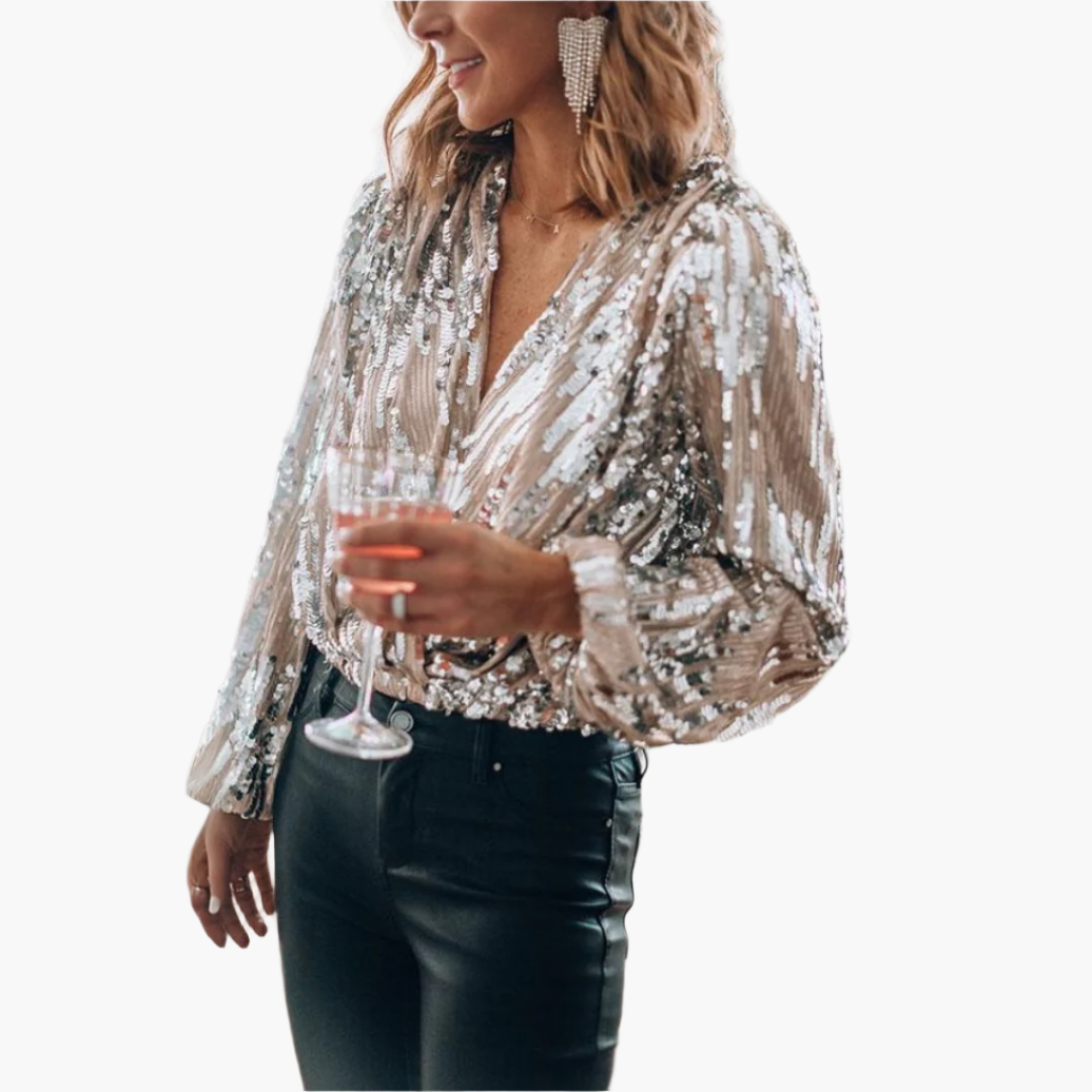 Glitzer Top für den Herbst - Elegante Bluse Glitzernde Pailletten für Damen
