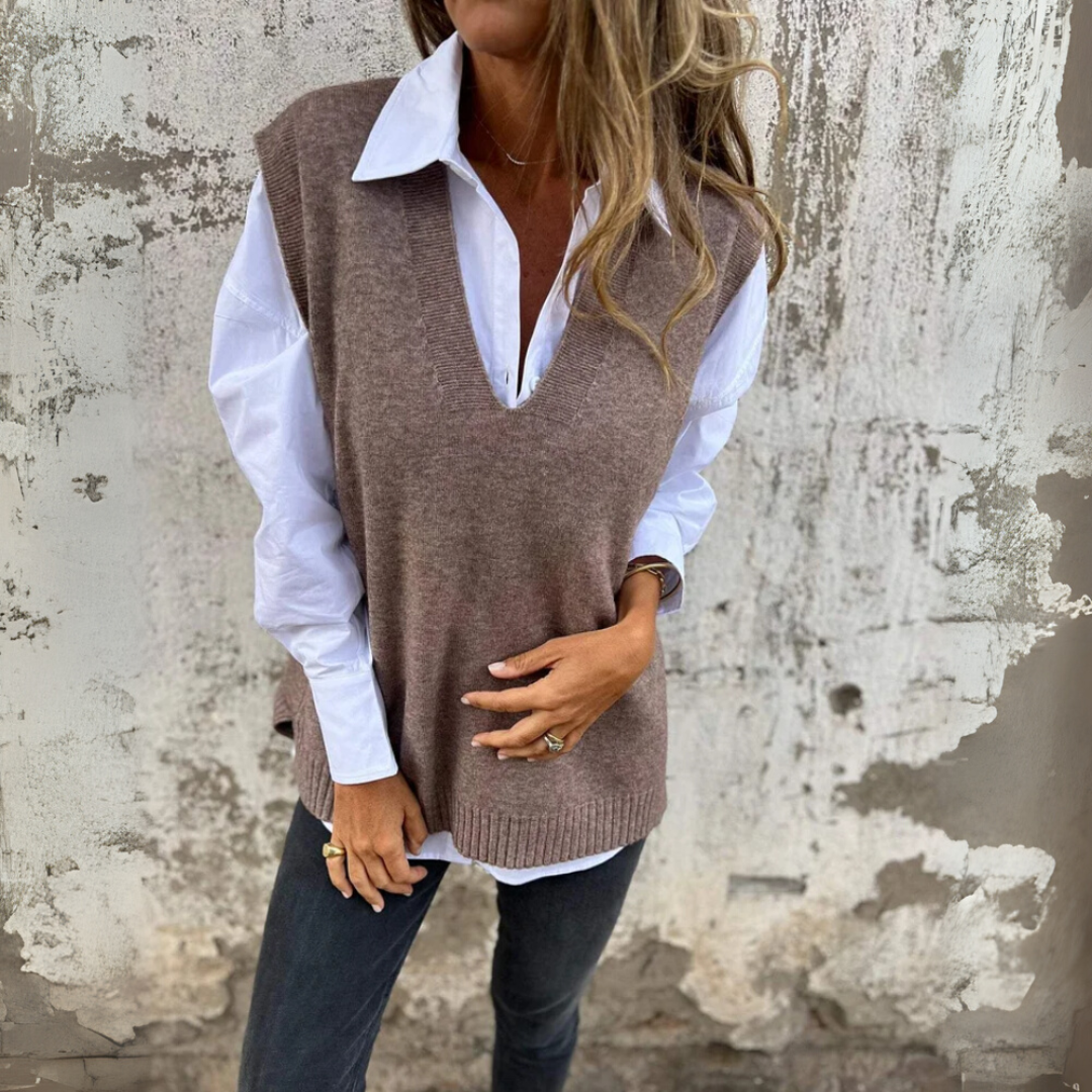 Pullunder für den Herbst - Weite Strickpullover mit V-Halsschnitt für Damen