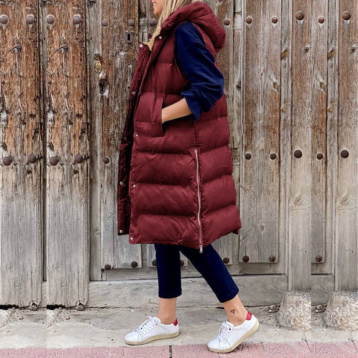 Steppweste für Damen - Elegante Lange Übergangsjacke mit Kapuze