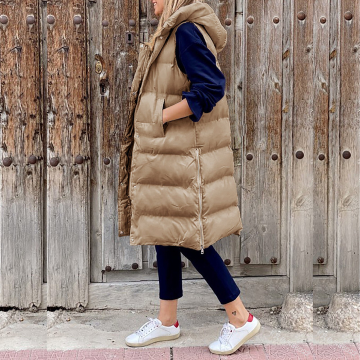 Steppweste für Damen - Elegante Lange Übergangsjacke mit Kapuze