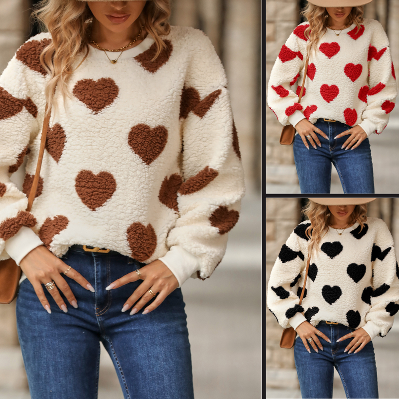 Berska Pullover | Super trendiger Plüschpullover mit Herzchenmuster für Frauen