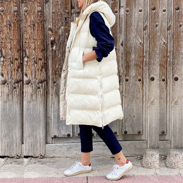 Steppweste für Damen - Elegante Lange Übergangsjacke mit Kapuze